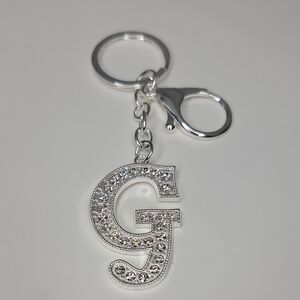 Letter G Initial G Alphabet G Rhinestone Silver Key Chain Bag Charm